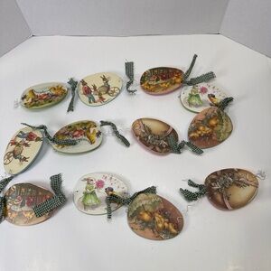 Easter Garland Papered Wood Eggs Rabbits Chicks Vintage Victorian Style Cottage